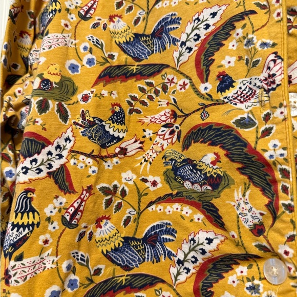 Vera Bradley Mustard Yellow Floral & Bird Print Pajama Top - Picture 3 of 4
